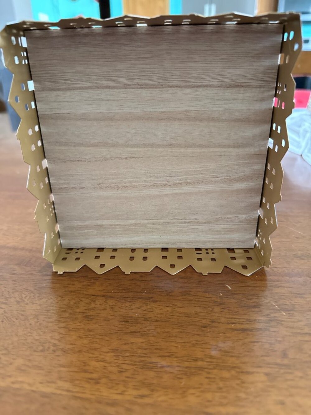 Decorative Wooden Tray With Gold-Tone House Border 5.9x5.9 Inches Rustic Chic Ta - Picture 3 of 6